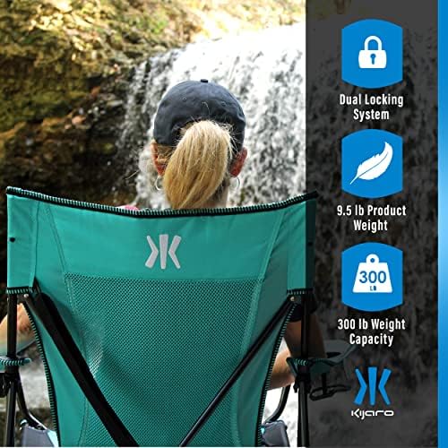 Kijaro Dual Lock Portable Camping Chair - Versatile Folding Sports and Outdoor Chair for Lawn - Locks Position - Ionian Turquoise