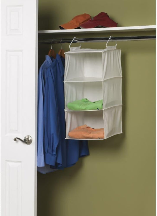 Household Essentials 311342 Hanging Closet Organizer | 3 Pocket Shelves | Natural Canvas