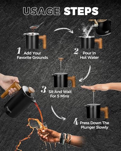 POLIVIAR French Press Coffee Maker, 21oz, Black