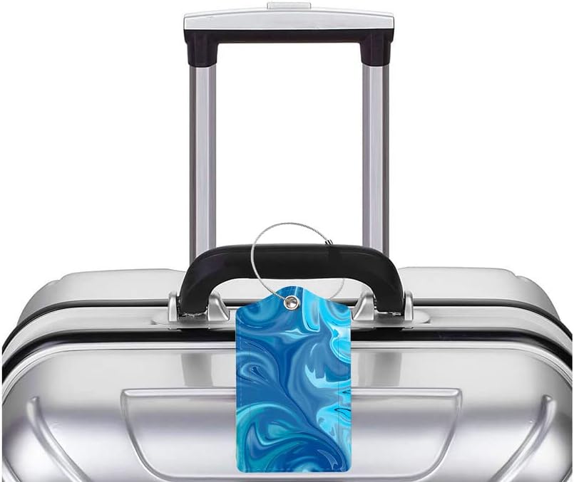 2 Pack Luggage Tag for Suitcase, Cute Unique Leather Bag Tags Identifiers Privacy Cover ID Label with Durable Steel Loop for Women Men Kids Girls Travel,Blue Wave