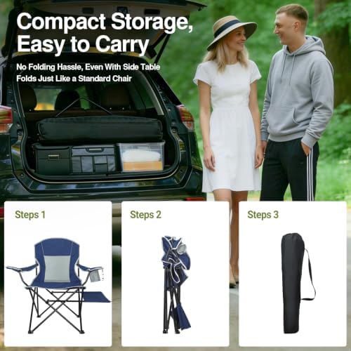 XGEAR 2-Pack Camping Chairs 350LBS Heavy Duty Folding Chair with Side Table