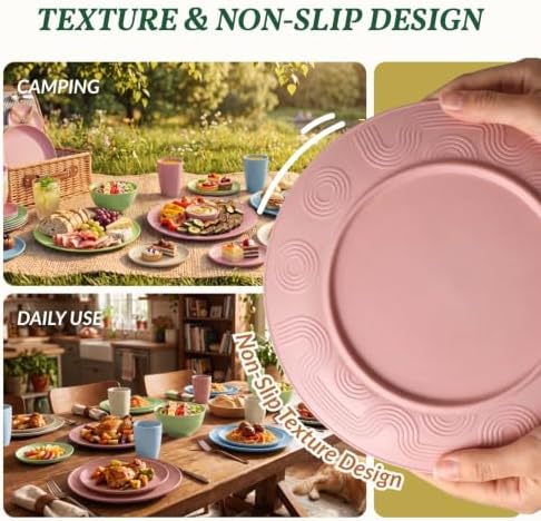 Homienly Kitchen Plates and Bowls Set 40 PCS Microwave and Dishwasher Safe Wheat Straw Dinnerware Sets Dish Sets for 8 Kitchen Plate Set for Camping, RV, Party, Apartment, Picnic, Kids-Multilight