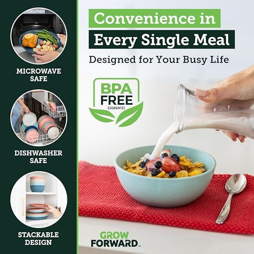 Grow Forward 24-piece Premium Wheat Straw Dinnerware Sets for 8 - Unbreakable Dishwasher & Microwave Safe Plastic Plates and Bowls Sets - Patio, Outdoors, RV, Camping Dishes - Tropical