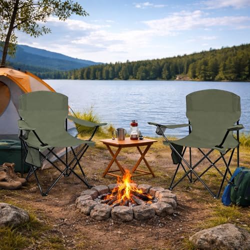 Folding Camping Chair with Cup Holder & Side Storage Bag 300lbs Capacity Lightweight High Back Portable for Beach, Picnic, Sport, Green