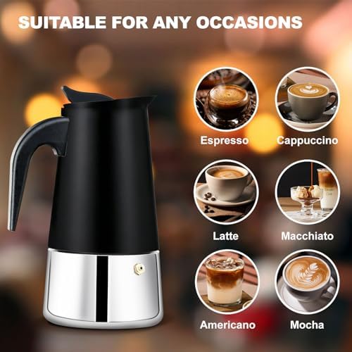 12 Cup Stovetop Espresso Maker Stainless Steel Moka Pot Stove Top Percolator Italian Coffee Makers Capable Mocha Greca Machine Cafe Classic Induction Cookers for Home and Camping 600ml 20oz