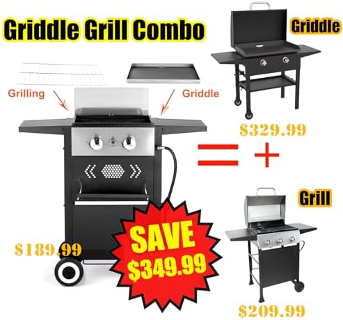 2 in 1 Griddle Grill Combo Small Propane Grill for Outdoor BBQ