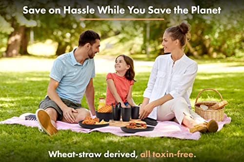 FOODLE Wheat Straw Dinnerware Set - RV, Camping, Picnic Plates Cups & Bowls