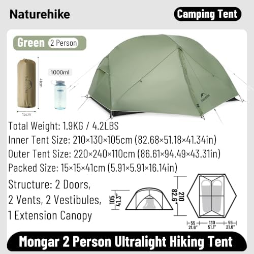 Naturehike Mongar 2 Person Ultralight Backpacking Tent for Camping