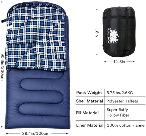 100% Cotton Flannel XXL 3-4 Season Sleeping Bags for Adults