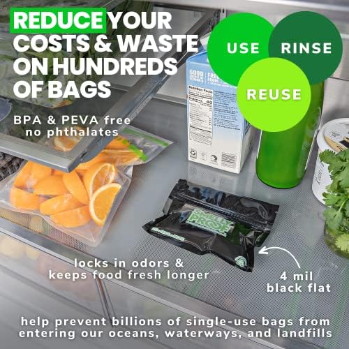 10pk 4-MIL Thick HEAVY DUTY Smelly Proof Reusable Bags Black, USA-Made, Reusable Food Storage Bags, Sandwich Bags, Reusable Freezer Bags, Non-Silicone Bags, 10 x Reusable Bag, 6" x 4"