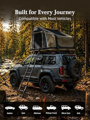 MC TOMOUNT Inflatable Rooftop Tent for Camping, Roof Top Truck Tent with Detachable Mattress, Panoramic Skylight & Ladder, Easy Setup Blow Up 2-3 Person Canvas Roof Tent for Car SUV Jeep Van