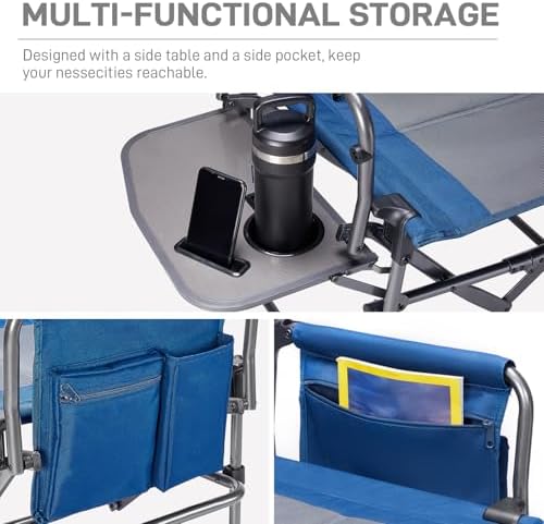 EVER ADVANCED Camping Directors' Chair with Side Table, Portable Folding with Compact Size, Heavy Duty Lawn Chair with Pocket for Camping, Lawn, Sports and Fishing, 400lbs, Blue
