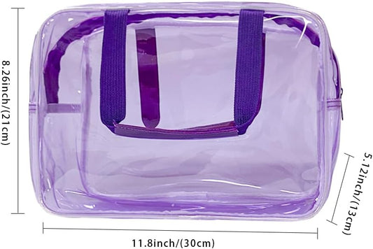 Travel Clear Waterproof PVC Bag, Toiletry Carry Pouch Makeup Artist Bag, Makeup Bags with Zipper Handle Straps, Tote Bag Violet
