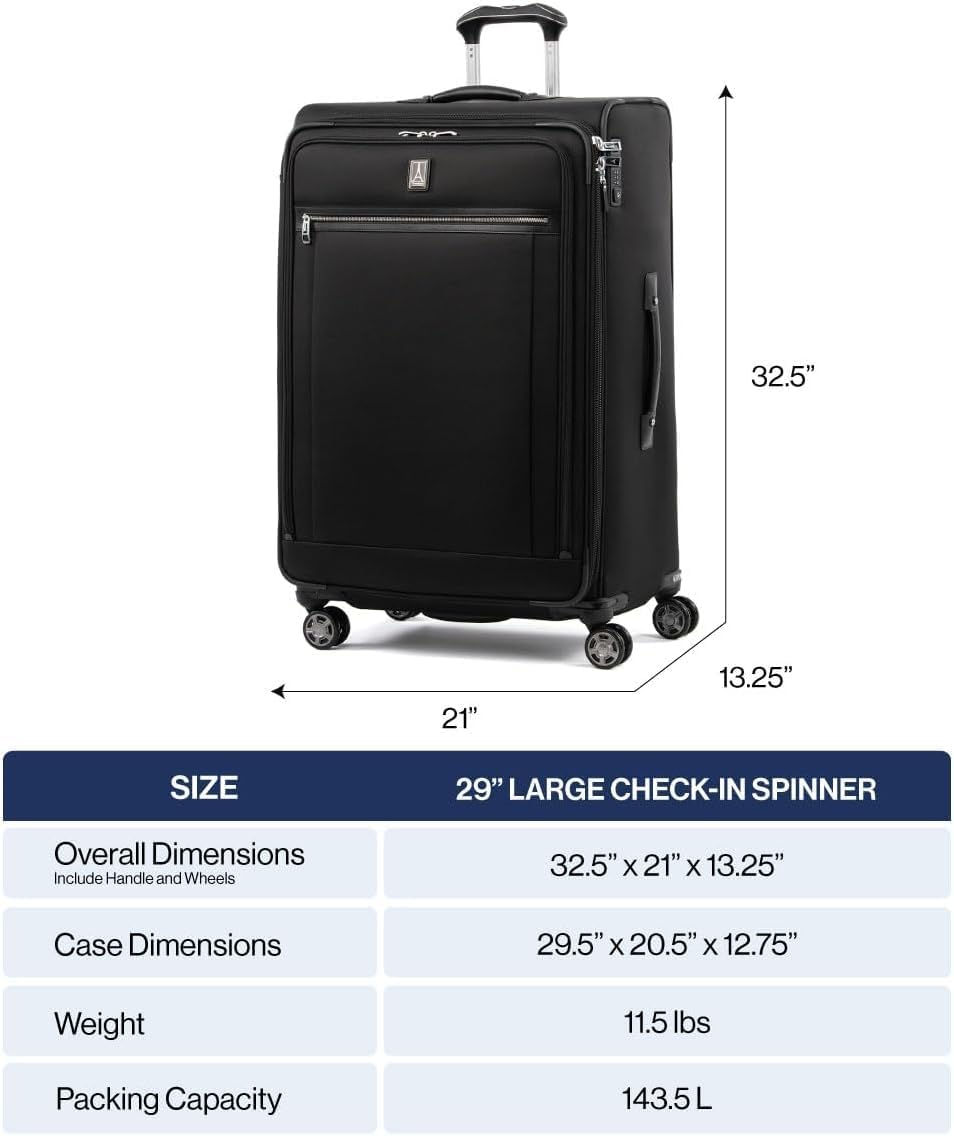 Travelpro Platinum Elite Softside Expandable Checked Luggage, 8 Wheel Spinner Large Suitcase, TSA Lock, Men and Women, Dark Blue, Checked Large 29-Inch