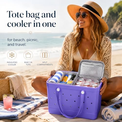 2-in-1 Cooler Organizer Insert Compatible with X Large Bogg Bag Cooler, Leakproof Insulated Cooler with Mesh Divider, Dry Wet Separate Beach Tote Accessory for Pool, Camping & Travel