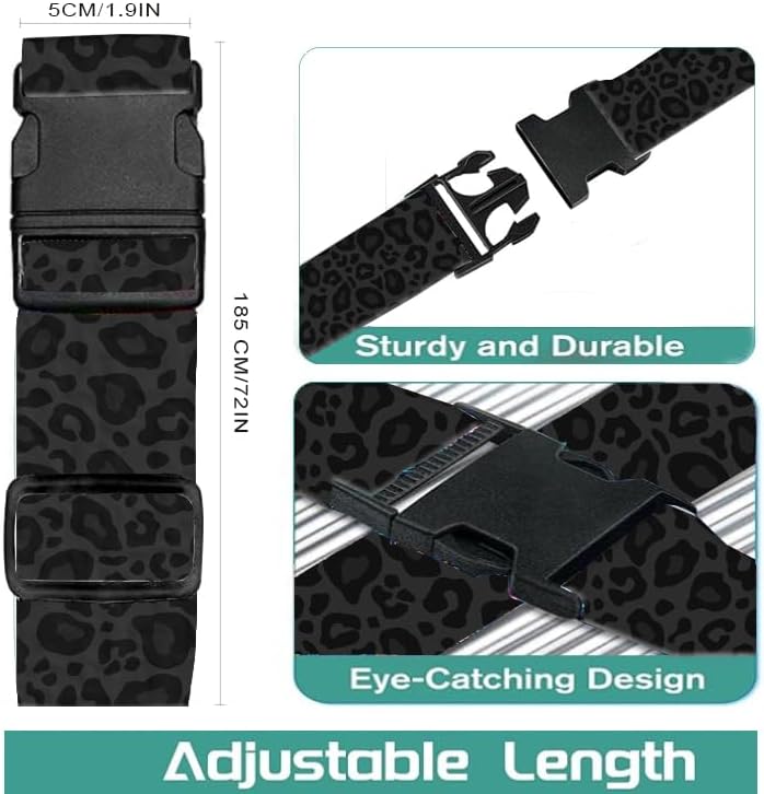 Luggage Straps for Suitcases Travel Belt Accessories, Cute Suitcase Strap, Adjustable Luggage Belt Strap, Heavy Duty with Quick-Release Buckle Luggage Strap Luxury Black Leopard