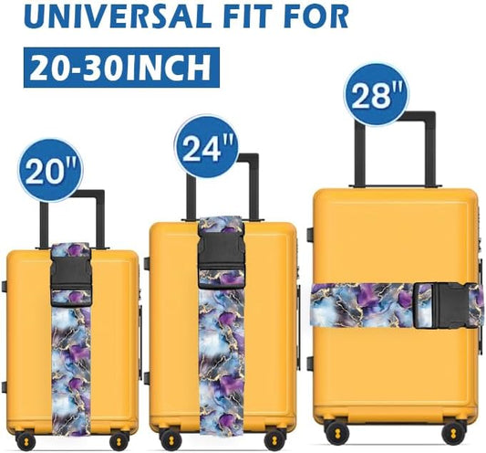Luggage Straps for Suitcases Travel Belt Accessories, Cute Suitcase Strap, Adjustable Luggage Belt Strap, Heavy Duty with Quick-Release Buckle Luggage Strap Luxury Purple Marble