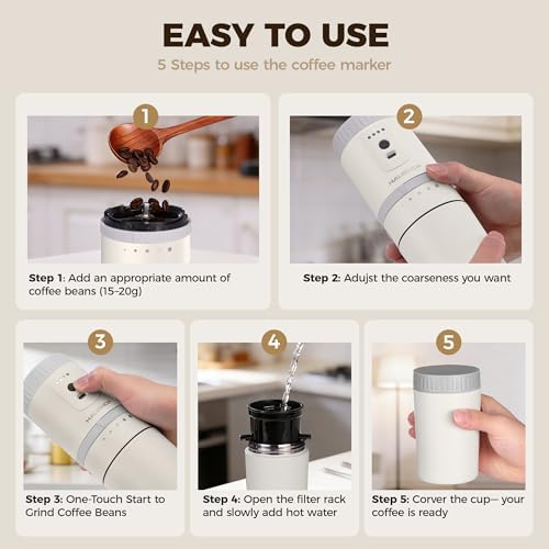 HAUSHOF Portable Coffee Maker for Travel, Rechargeable Electric Grinder