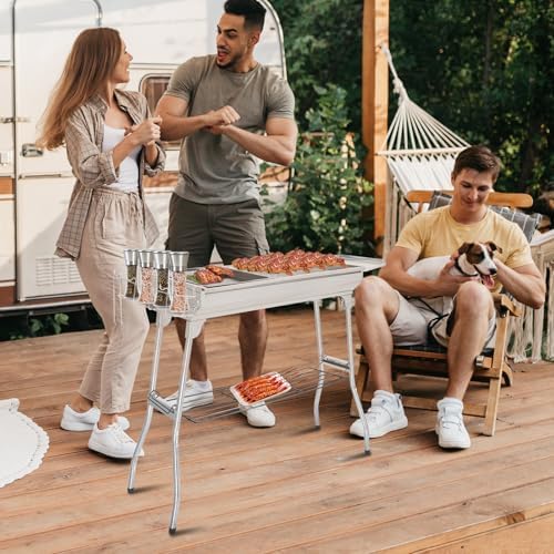 Karl home Portable Charcoal Grill, 39 x 12x 28" Foldable Barbecue Grill, Stainless Steel BBQ Grill for Cooking Outdoor Camping Garden Beach Party Hiking Picnic(Large)