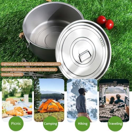 BY-J Titanium Camping Cookware 2200ML & 1200ML Titanium Pot with Lid, Camping Hanging Cookware Hiking Picnic Ultralight Bowl Tableware