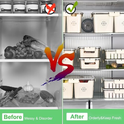 Salad Bar Containers for Fridge with Lid Handle, Fruit Storage Veggie Tray