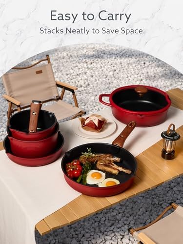 CAROTE 20pcs Titanium Cookware Set, Detachable Handle Pots and Pans Set