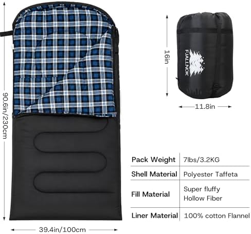 100% Cotton Flannel XXL 3-4 Season Sleeping Bags for Adults