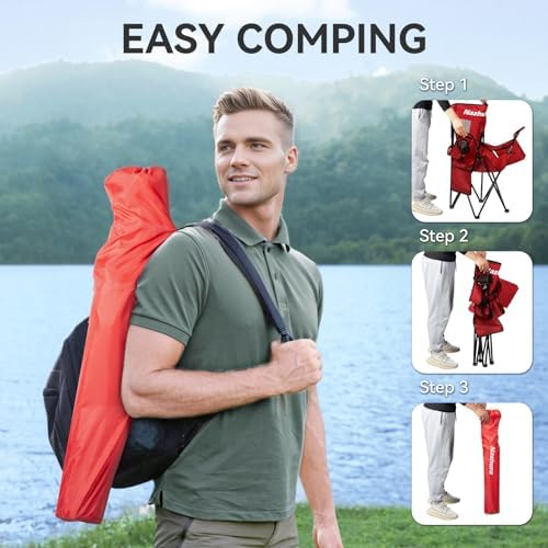 Nazhura 2 Pack Outdoor Camping Chairs Folding/Foldable/Portable with Cooler Pouch, Mesh Backrest and Cup Holder Pocket(Red, 2 Pack)