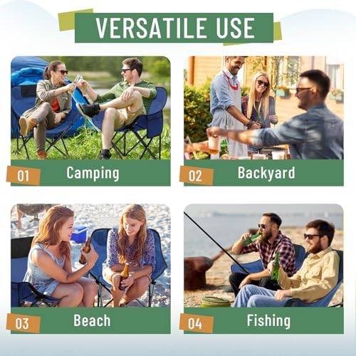 2 Pack Folding Camping Chairs Portable, Blue, Solid Color