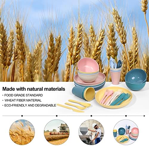 Wheat Straw Dinnerware Sets -DAPIPIK 36 Piece Unbreakable Dinnerware Sets for 6, Wheat Straw Plates and Bowls Set, Lightweight Camping Plates Cups and Bowls Set.Dishwasher Microwave Safe Dinnerware