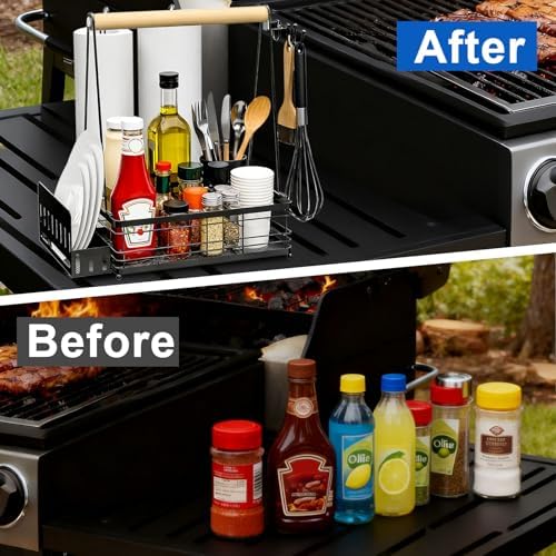 Grill Caddy BBQ for outdoor grill, with Plate Holder/2Paper Towel Holder