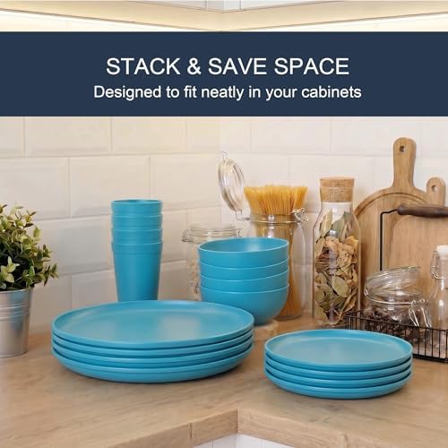 28 Piece Dinnerware Set for 4, Unbreakable Plates and Bowls Sets