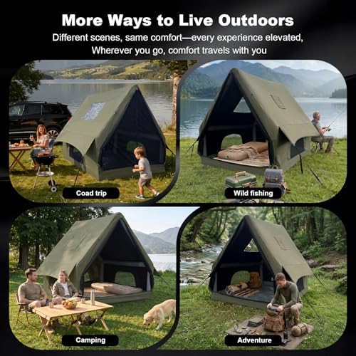 Qeroo® Luxury Inflatable Air Tent for 1-2 Person, UV-Resistant Hot Tent with Pump, Quick 5-Min Setup,600D Oxford Waterproof & Windproof,All-Season Portable Glamping Shelter,Lightweight & Easy to Carry