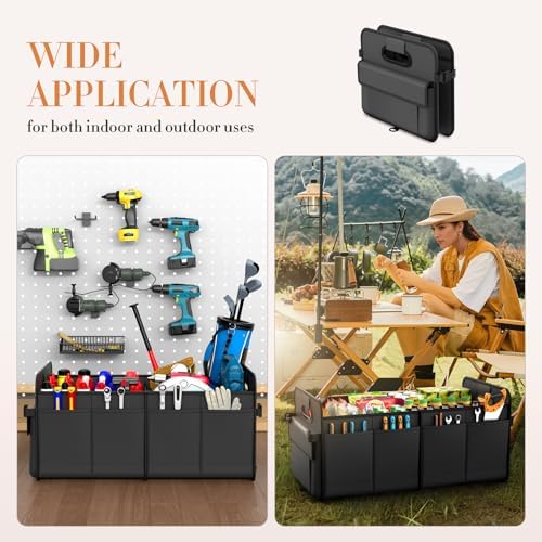 titiyiof Trunk Organizer For Suv & Sedan,Car Organizers and Storage, Waterproof Collapsible & Adjustable Straps,70L Sturdy Car Organization for Car Accessories, Tools,Sundries,2-3 Compartment(Black