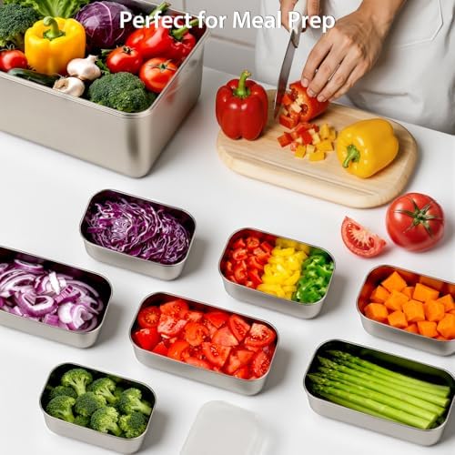 8 PCS Large Stainless Steel Food Storage Containers with Lid and Handle