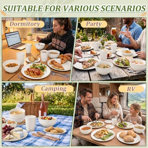 PYRMONT 40 Pcs Wheat Straw Dinnerware Sets White Plates and Bowls Sets