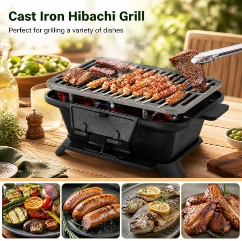 Giantex Portable Hibachi Grill Outdoor, Small Cast Iron BBQ Charcoal Grill