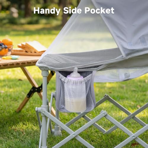 Foldable Baby Beach Chair with Canopy and Mosquito Net Dark Grey