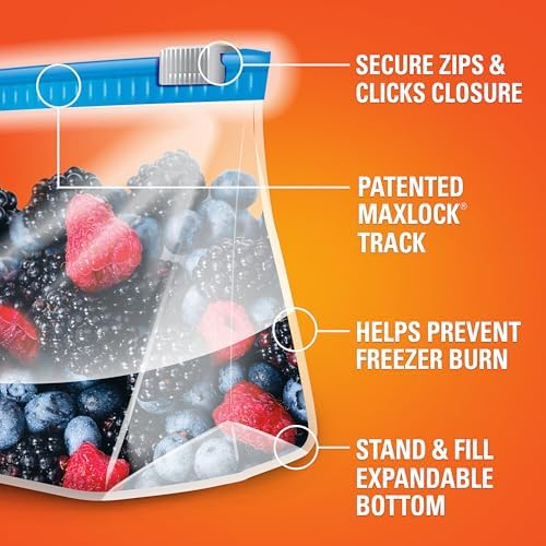 Hefty Slider 1 Gallon Freezer Bags, Gallon Slider Bags for Freezer, Holds Raw Meat, Soups, Prepped Fruits and Veggies, and More, Writable Label, Secure Zip_and Click Closure 56 Count (Pack of 4)