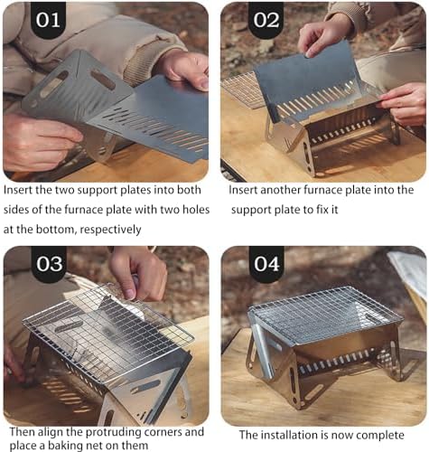 Portable Camping Grill, Mini Charcoal Camp Grill with Bag, 20 Bamboo Sticks