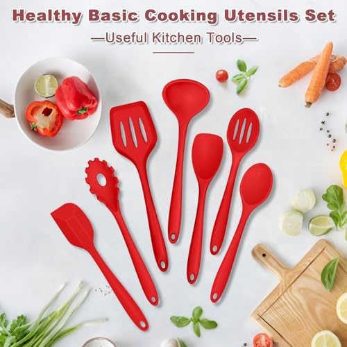 TeamFar Silicone Cooking Utensil Set of 7, Kitchen Cooking Utensil Set