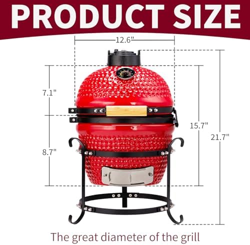 Outvita 13" Round Kamado Charcoal Grill, Portable, Red