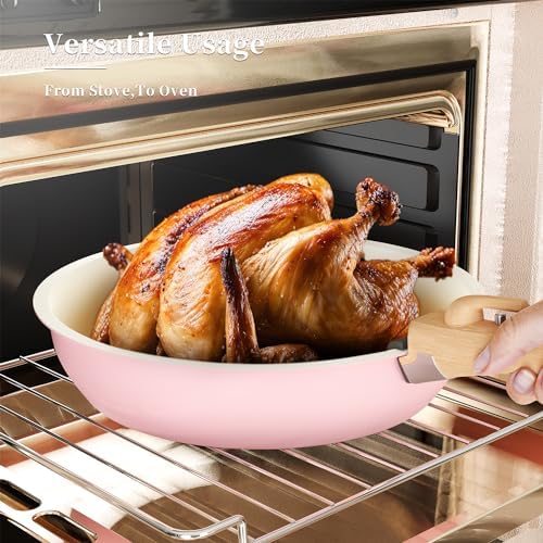 ShanSon 6 Pieces Kitchen Non-Stick Cookware Sets with Removable Handle, Stackable Pots and Pans Set Nonstick for Induction Gas RVs Camping Space Saving,Pink