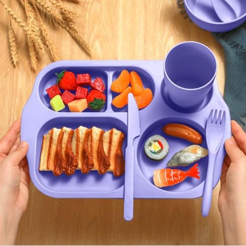 Honoson 24pcs Wheat Straw Dinnerware, Unbreakable, Light Purple and Pink