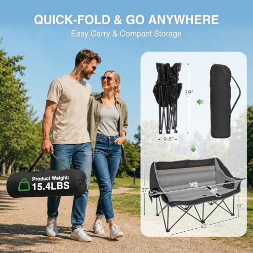 HOPERAN Double Camping Chair 660lb Camping Couch Oversized Folding Loveseat