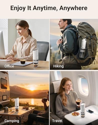 Portable Electric Espresso Machine, 3 IN 1 Self-Heating Travel Coffee Maker for Ground Coffee, NS Capsule&DG Capsule, 20 Bar Portable Coffee Maker with 9600mAh Battery for RV, Hiking, Office, Camp