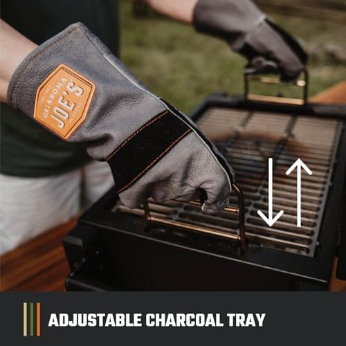 Oklahoma Joe's Rambler Portable Tabletop Charcoal Grill, 218 Sq. In. Cooking Space, Heavy-Duty Steel Construction, Cast Iron Grates, Built-In Temperature Gauge