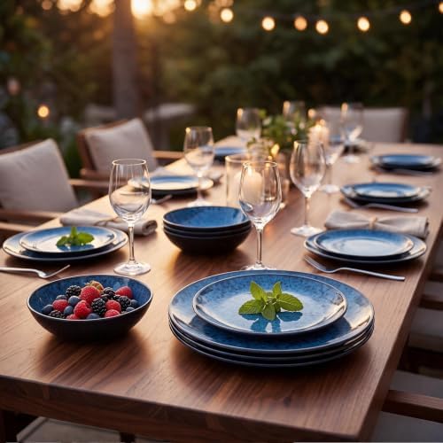 12Pcs Melamine Dinnerware Sets,Blue Melamine Plates and Bowls Set for 4