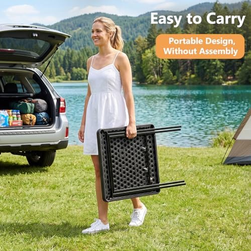 27'' Square Folding Table, Foldable Table No Assembly 400lbs Weight Capacity, Heavy Duty Portable Picnic Card Table for Camping, Patio, Dining, Indoor, Outdoor(Black)