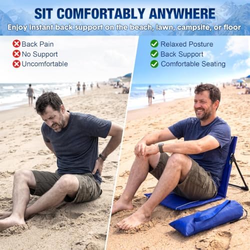 1pack Foldable Floor Chair with Back Support Folding Beach Chair, Blue